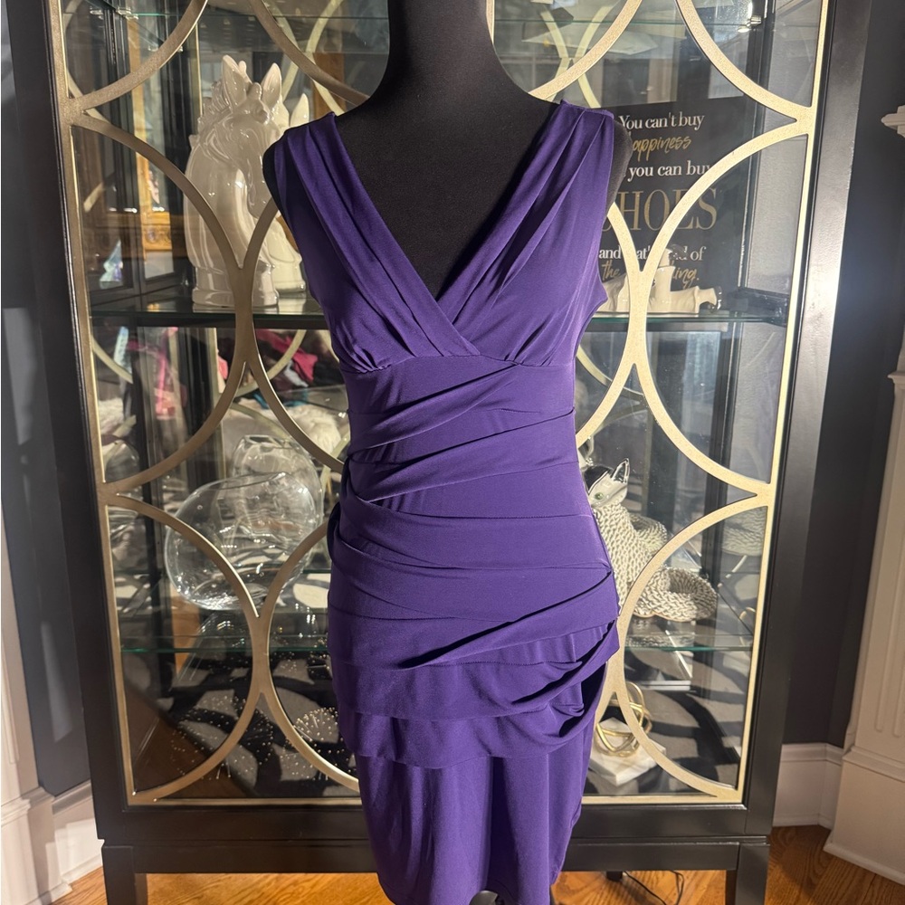 Purple V-Neck Ruched Sheath Cocktail Dress